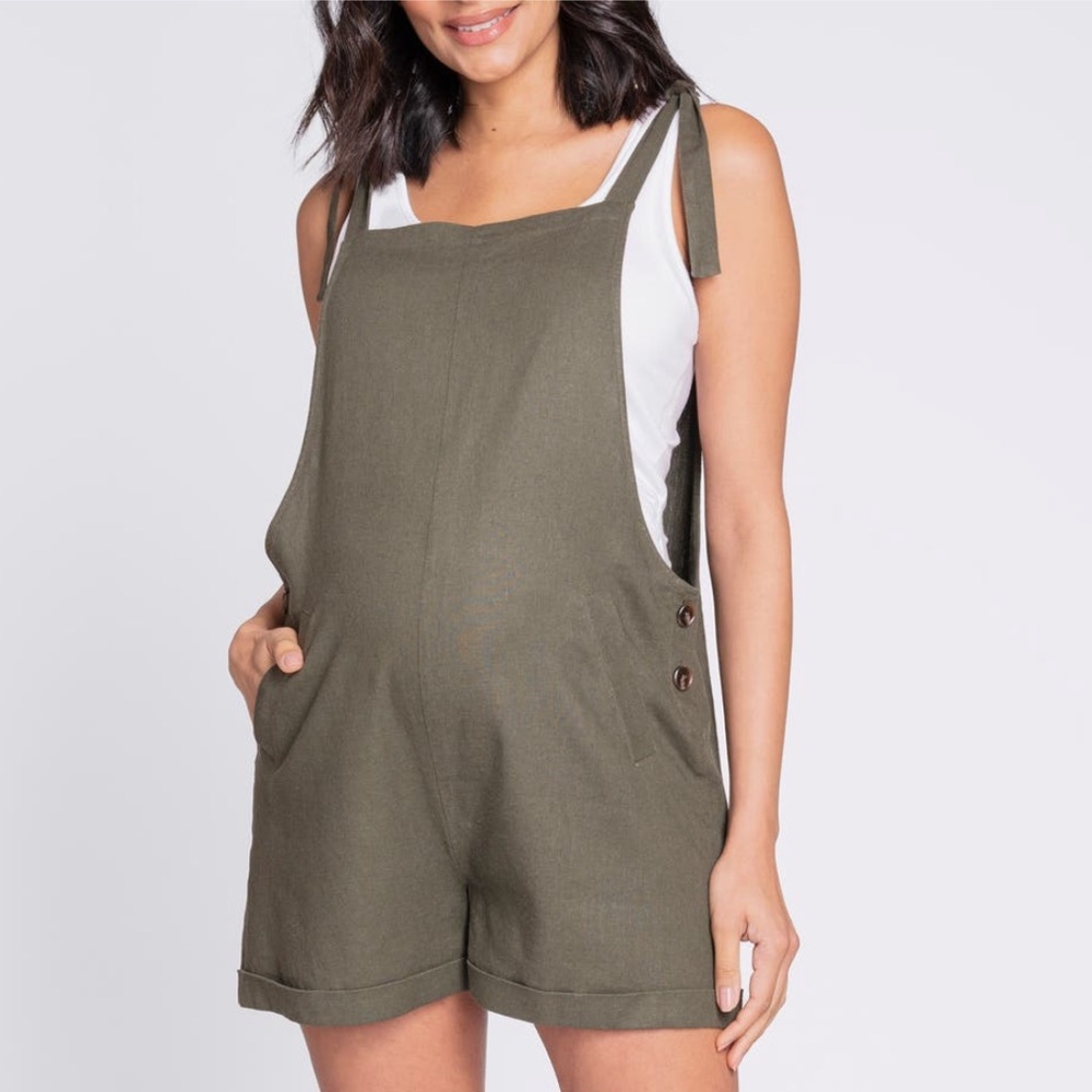 Seraphine Olive Green Tie-Shoulder Maternity Romper
